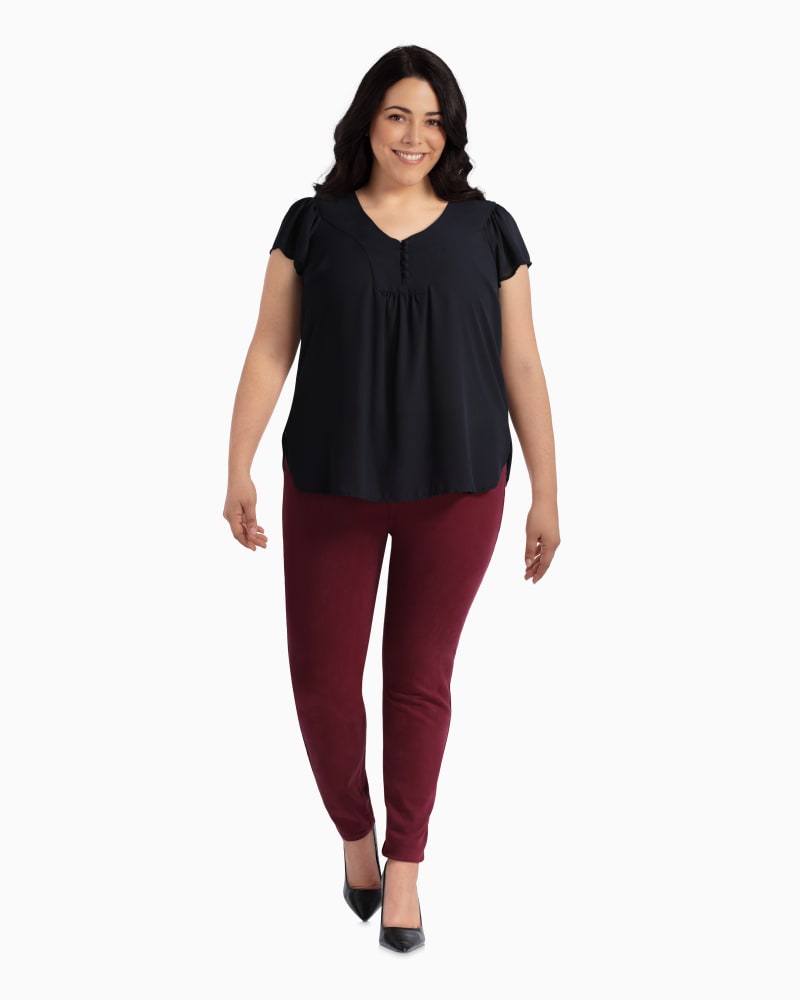 Plus size model with rectangle body shape wearing Josephine Flutter Sleeve Blouse by East Adeline | Dia&Co | dia_product_style_image_id:110868